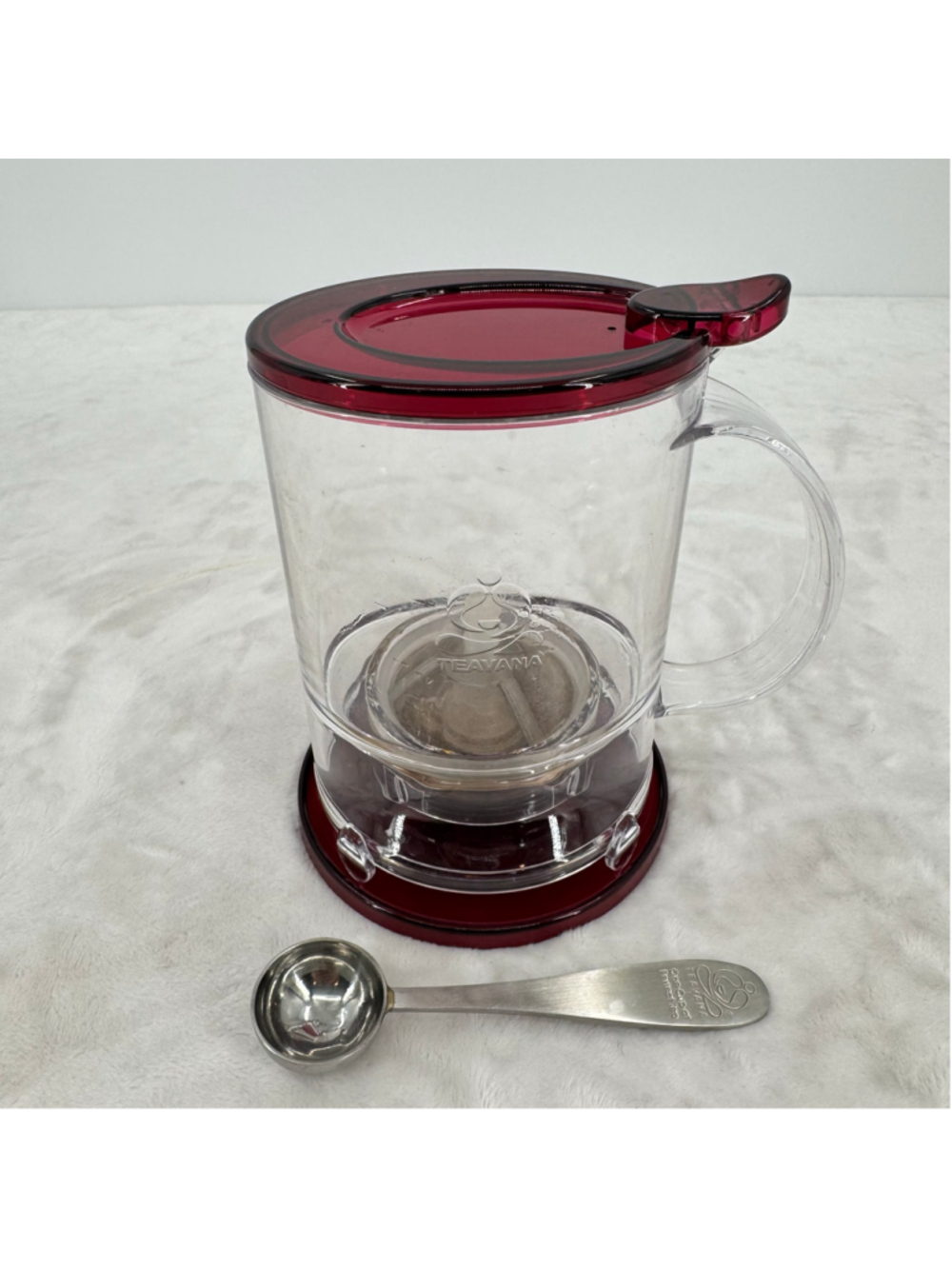 Teavana Perfect Tea Maker Loose Leaf Tea Infuser Red with Spoon and Drip Tray